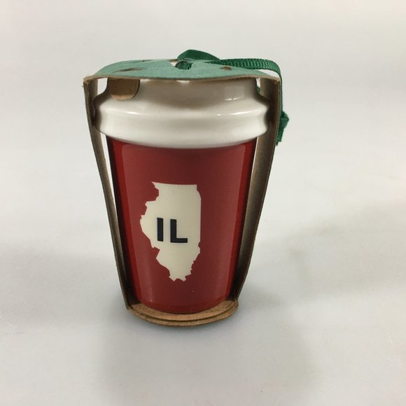 Starbucks Red Illinois Ornament Classic Ceramic Hot Cup Logo Holiday 2016 NEW - Picture 1 of 5